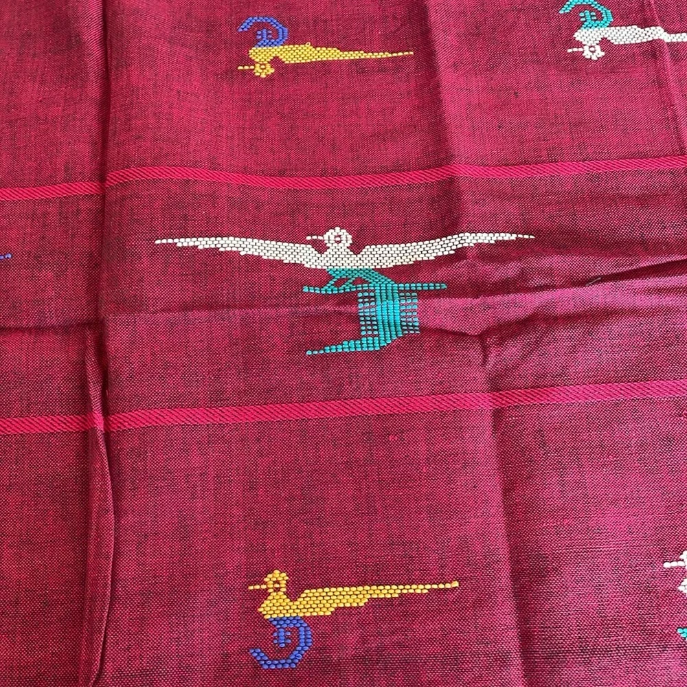 -Handwoven Guatemala rectangular tablecloth and matching napkins.